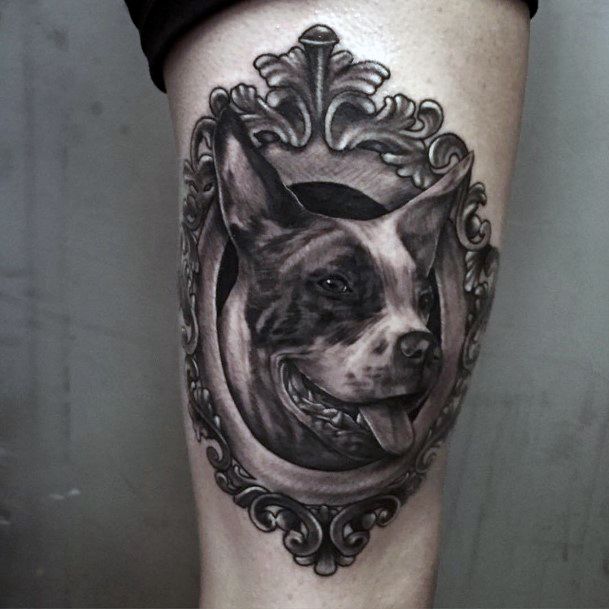 Realistic Dog In Mirror Tattoo For Women Thighs