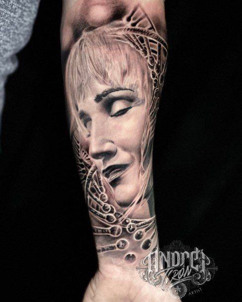 Realistic Portrait Forearm Womens Tattoo Ideas With Dna Design