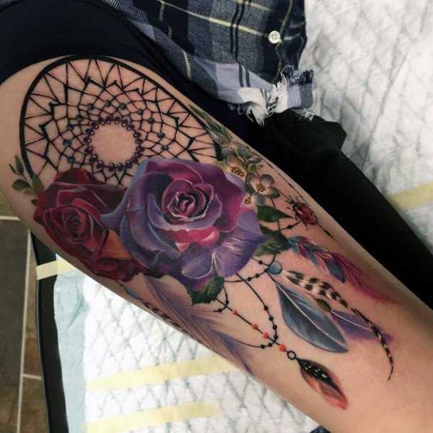 Realistic Roses Dream Catcher Tattoo For Women