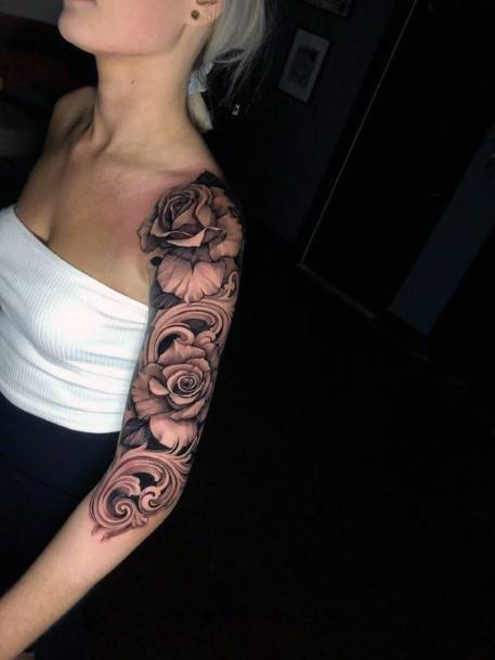 Realistic Roses Tattoo Grey Womens Half Sleeve