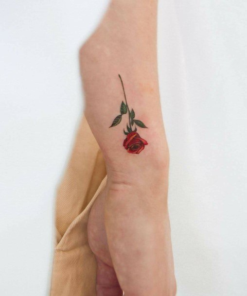 Realistic Small Rose Tattoo Womens Wrists