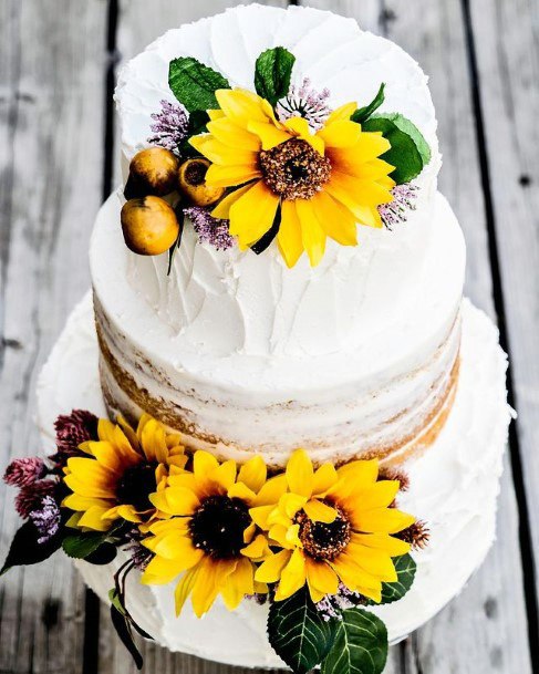 Realistic Sunflowers Decor Womens Wedding Cakes