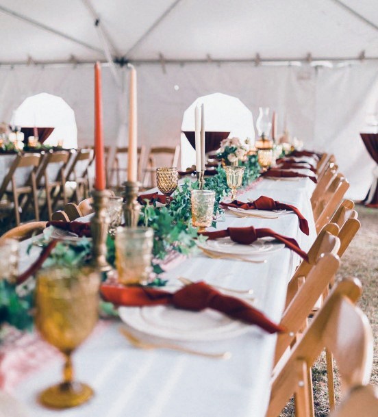 Reception Table Decor Greenery Garland With Burgundy Accents