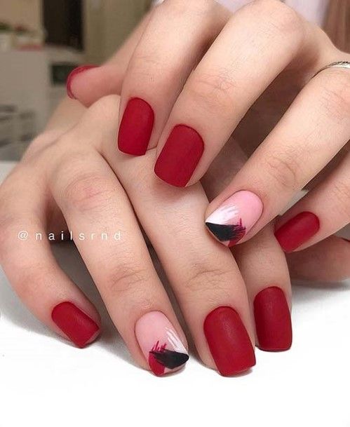 Red And Black Matte Female Nail Designs