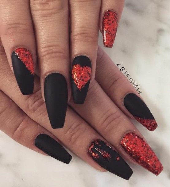 Red And Black Matte Nail Feminine Designs