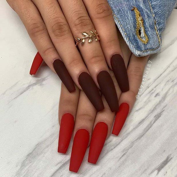 Red And Black Matte Nail For Ladies