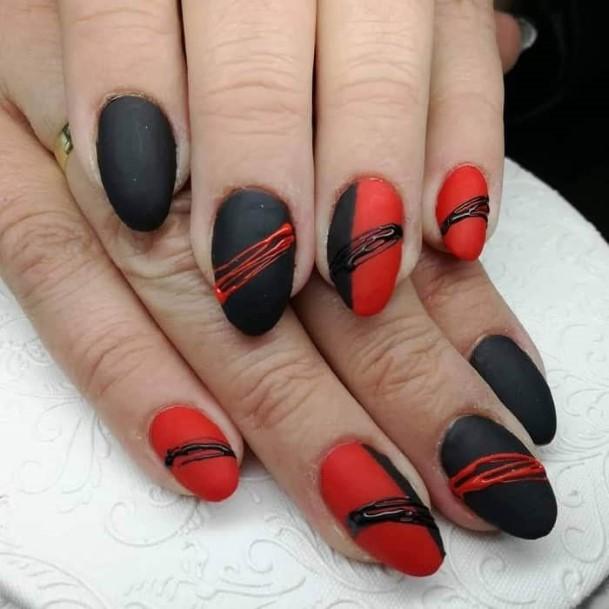 Red And Black Matte Nails Feminine Ideas