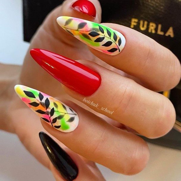 Red And Black Nail For Ladies