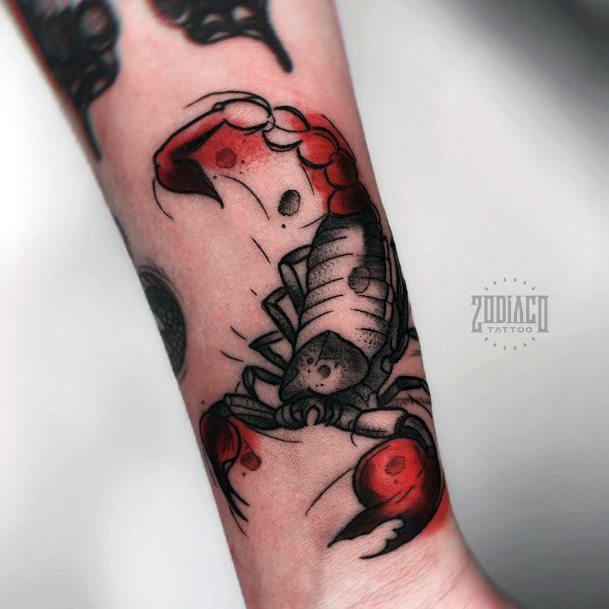 Red And Black Scorpion Tattoo Womens Hands