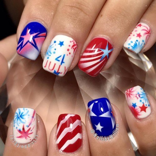 Red And Blue Nails Feminine Ideas