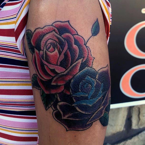 Red And Blue Rose Tattoo Womens Arms