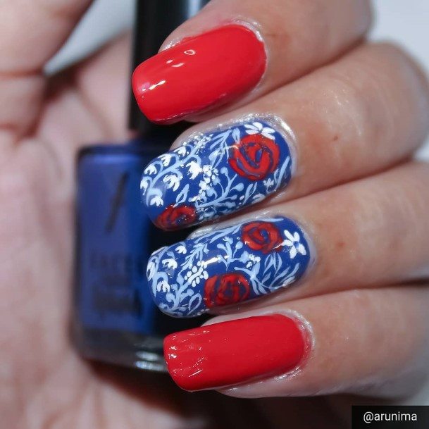 Red And Blue Womens Nail Designs