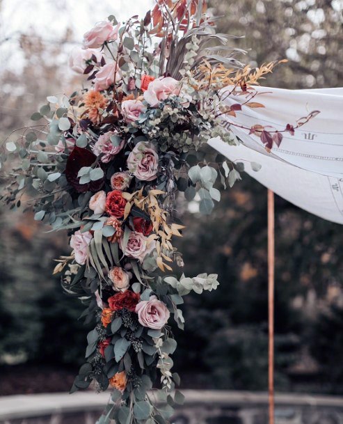 Red And Blush With Silver Dollar Greenery Arch Bouquet Fall Wedding Ideas