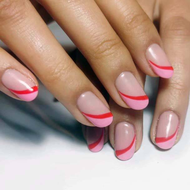 Red And Calamine Pink Tipped Nails For Women