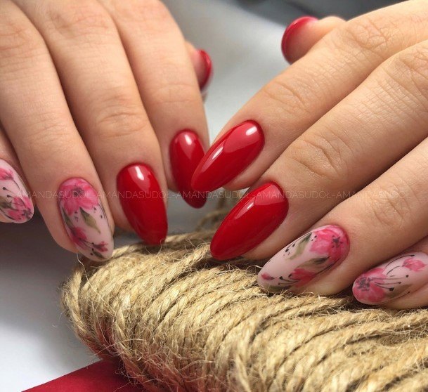 Red And Nude Female Nail Designs