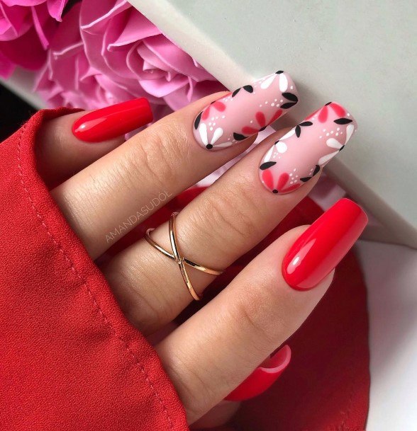 Red And Nude Girls Nail Ideas