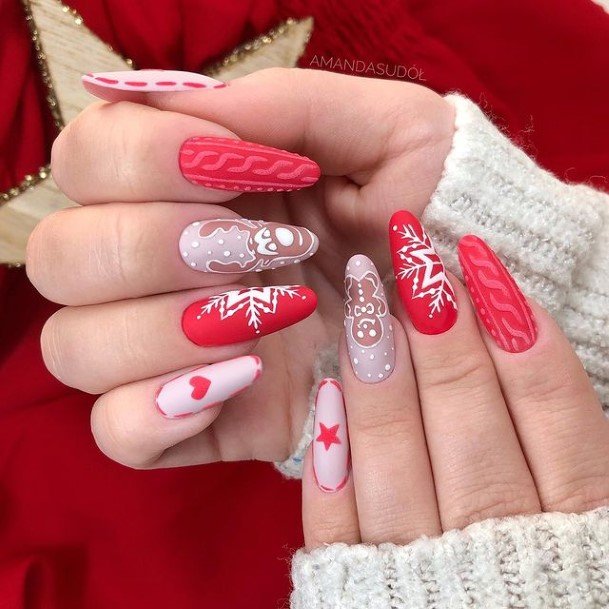 Red And Nude Nail For Ladies