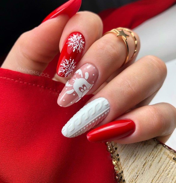 Red And Nude Nails Feminine Ideas