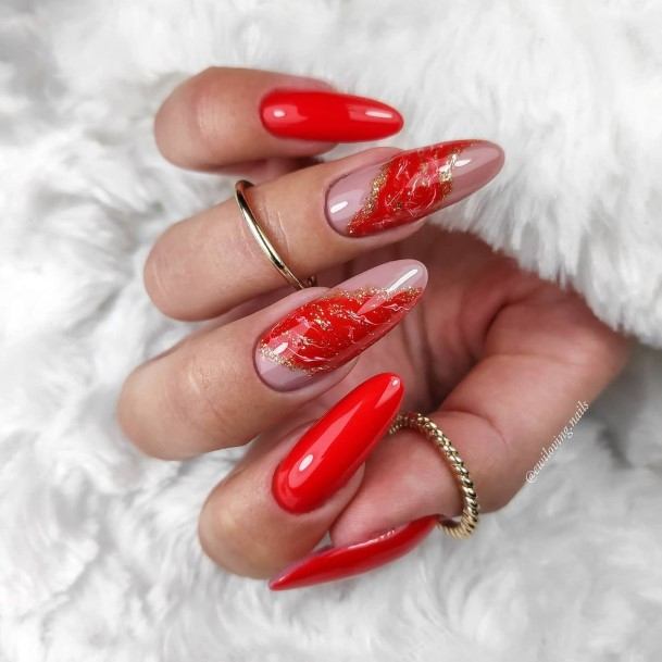 Red And Nude Womens Nail Designs