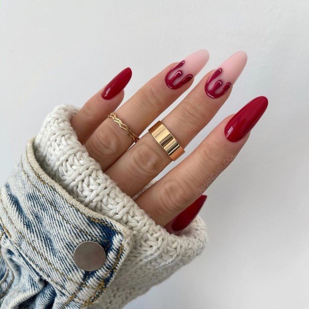 Red And Nude Womens Nails