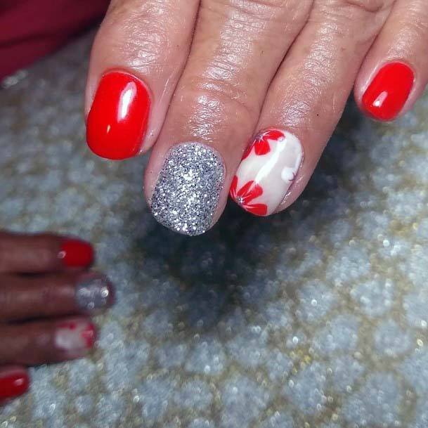 Red And Silver Binged Summer Nail Art