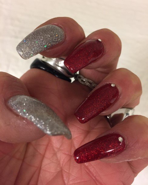 Red And Silver Nail Feminine Designs