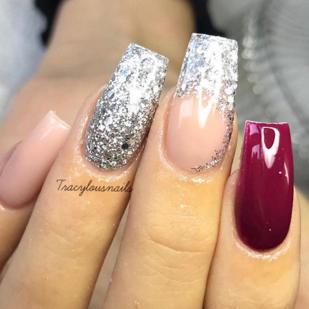 Red And Silver Womens Nail Designs