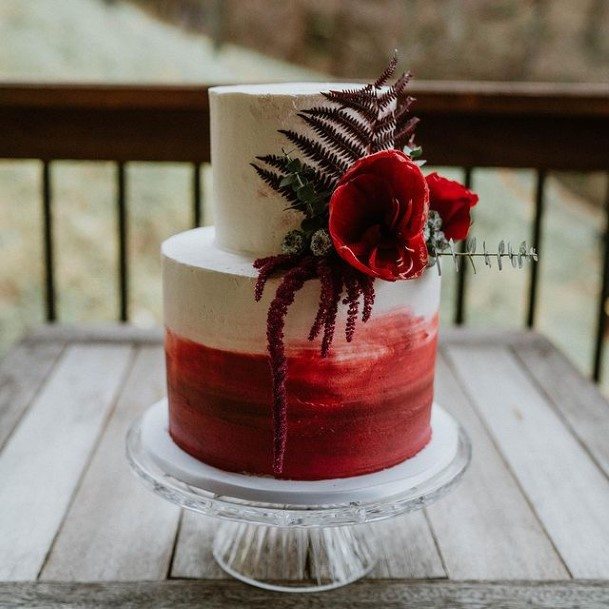 Red And White 2 Tier Wedding Cake