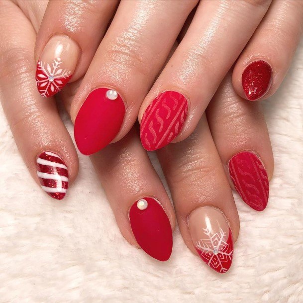 Red And White Nail For Ladies
