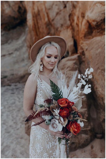 Red And White Roses Boho Wedding Flowers Bouquet