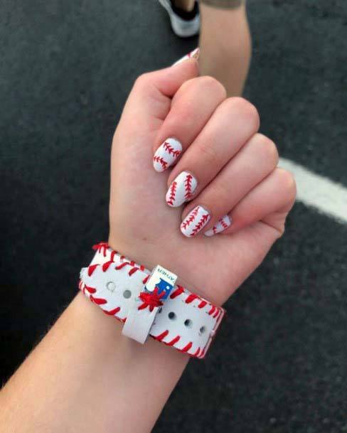 Red And White Sport Nails For Women