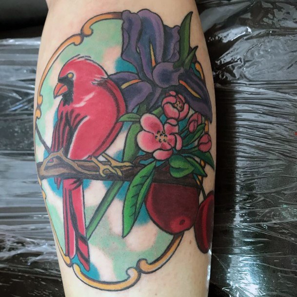 Red Bird Crabapple Tattoo Designs For Women