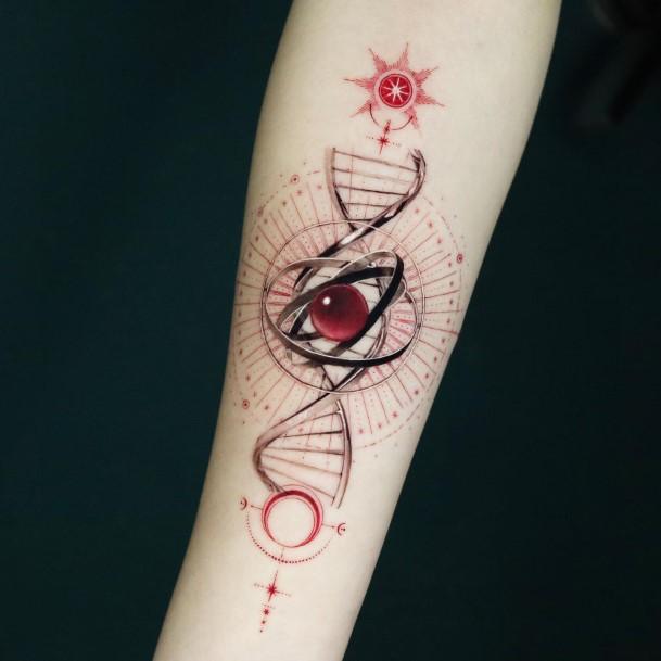 Red Fine Line Forearm Ravishing Dna Tattoo On Female