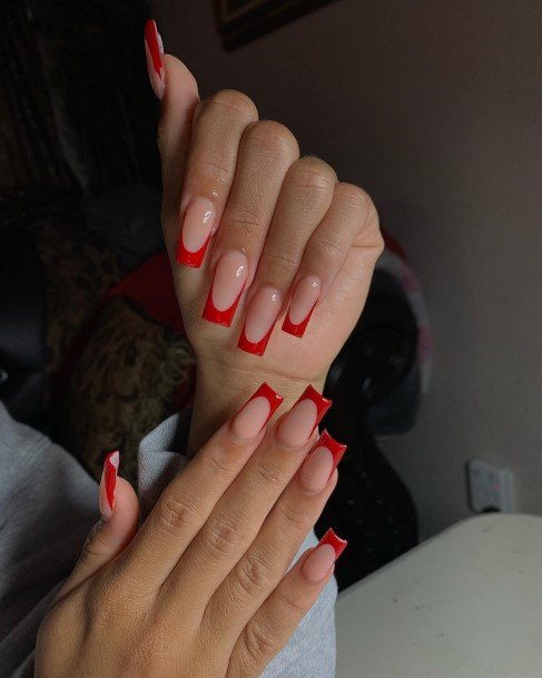 Red French Tip Nails Feminine Ideas