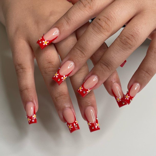 Red French Tip Nails For Girls