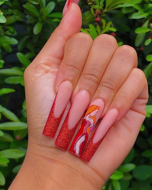 Red French Tip Womens Nail Designs