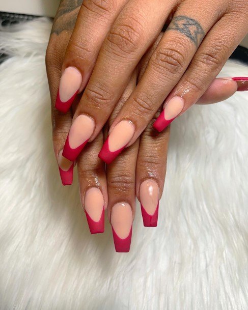 Red French Tip Womens Nail Ideas