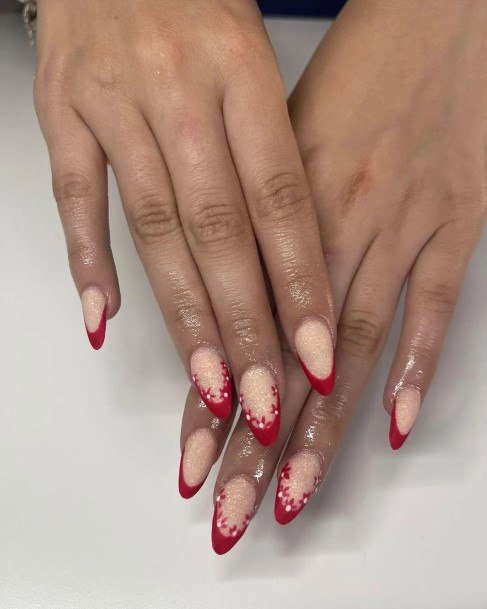 Red French Tip Womens Nails