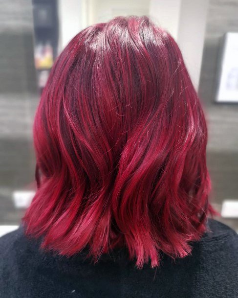 Red, Glossy, Popping Hairstyle For Women With Medium Hair Length