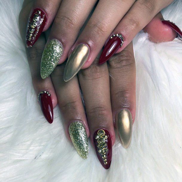 Red Gold Almond Nails Women