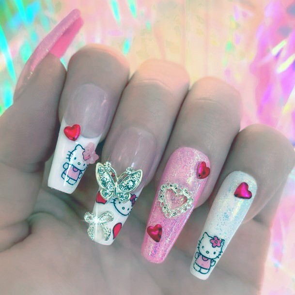 Red Heart Accents Hello Kitty Nails