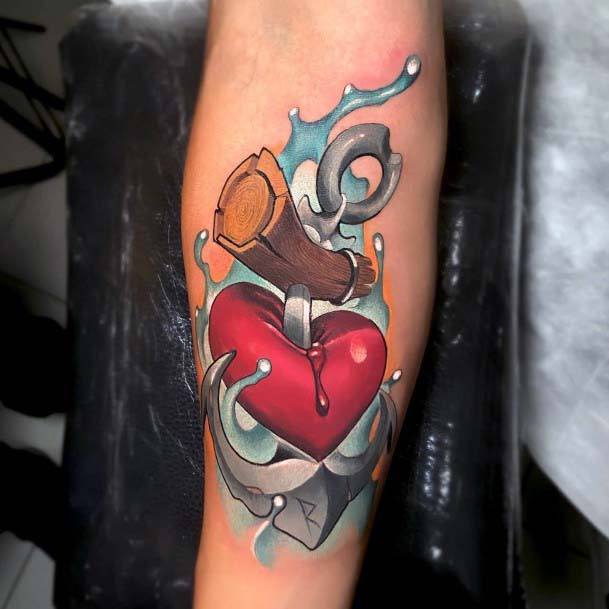 Red Heart And Anchor Tattoo Wavy