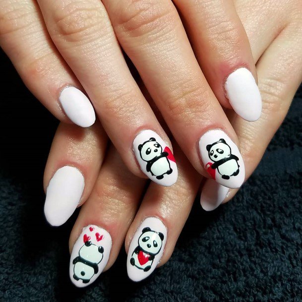 Red Heart And Panda Nails