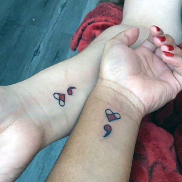 Red Heart Semi Colon Womens Tattoo