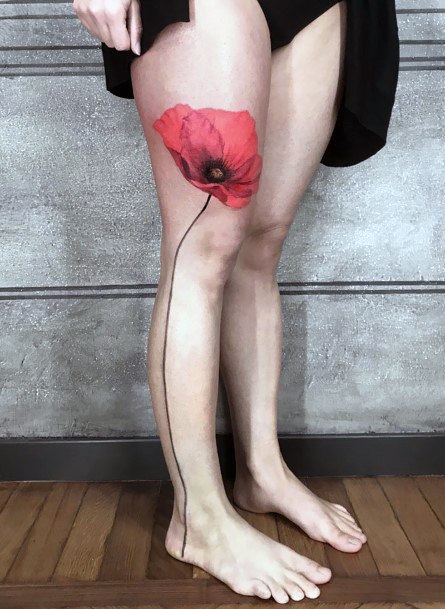 Red Hibiscus Tattoo Womens Legs