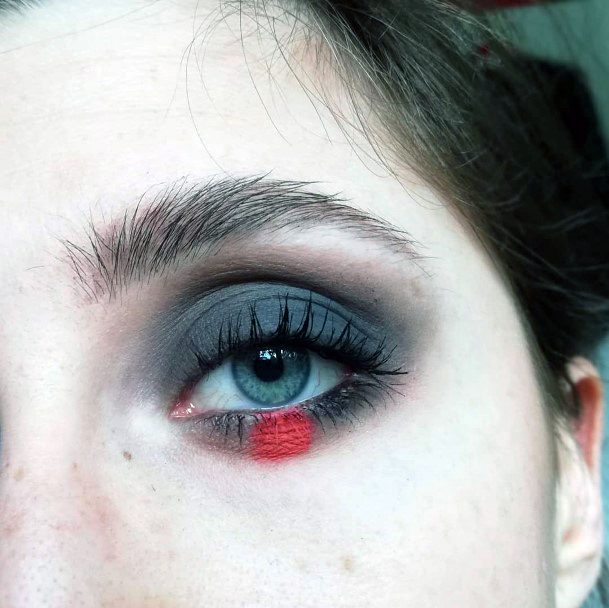 Red Highlighted Grey Eyeshadow Women