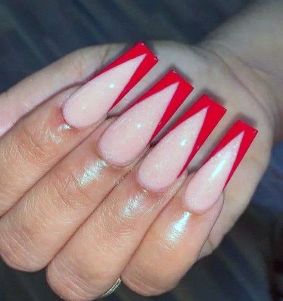 Red Hued Square Tipped Nails Women