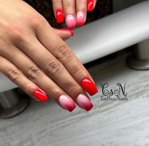 Red Ombre Nail For Ladies