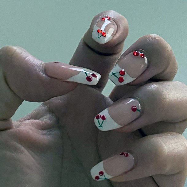 Red Rhinestone Cherry Nails Women