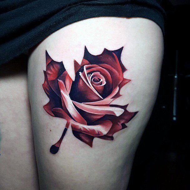 Red Rose Womens Tattoo Legs